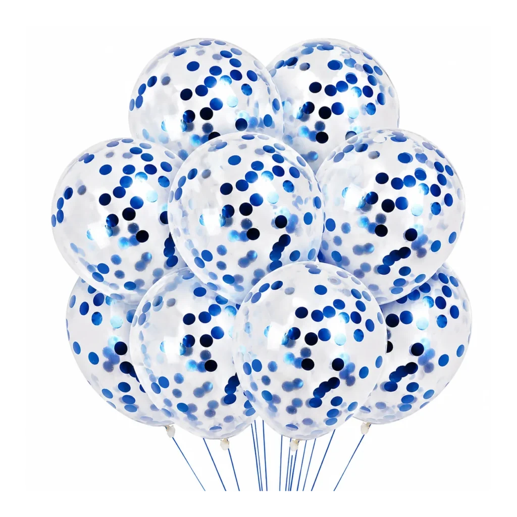 10 inch blue confetti latex balloon