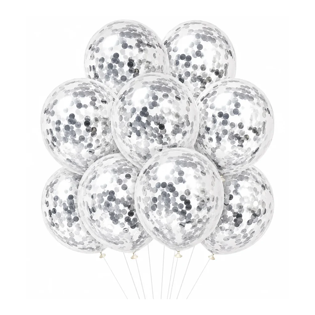 10 inch silver confetti latex balloon