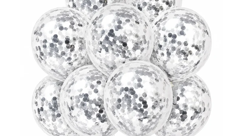 10 inch silver confetti latex balloon