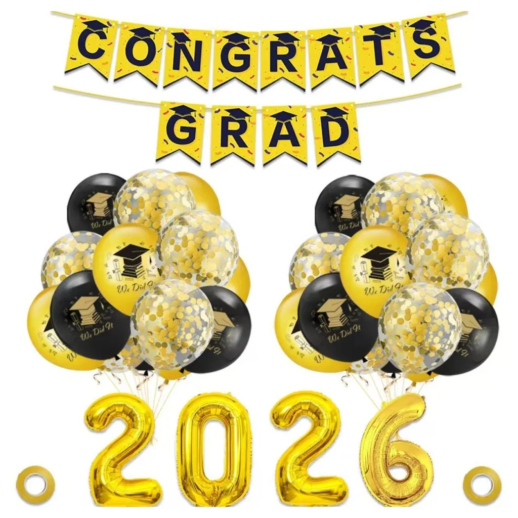 Black Gold Printed Confetti Graduation Balloon Kit wholesale party balloon image 1