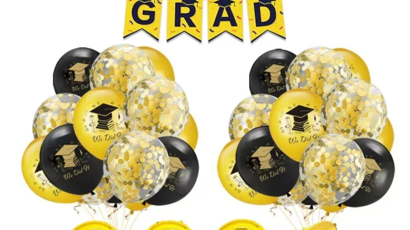 Black Gold Printed Confetti Graduation Balloon Kit wholesale party balloon image 1