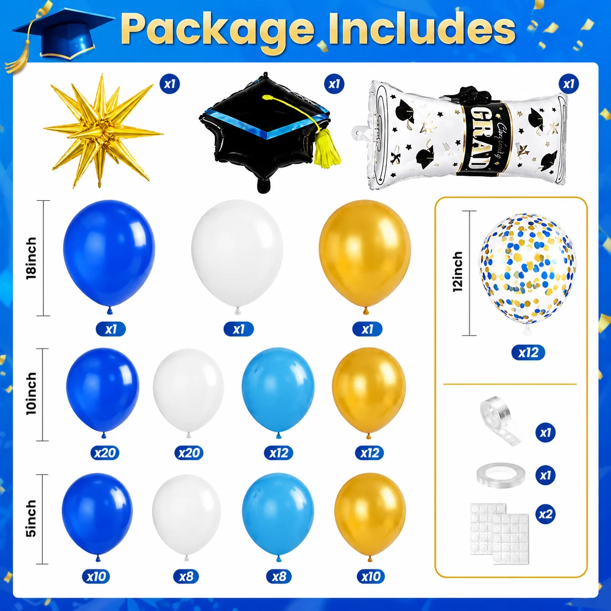 Blue Gold Graduation Balloon Arch Backdrop Kit wholesale party balloon image 2
