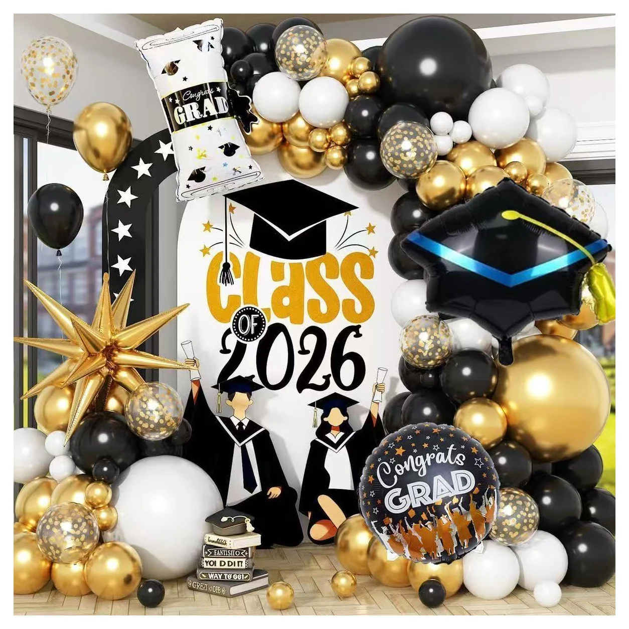 Luxury Black Gold Graduation Balloon Kit