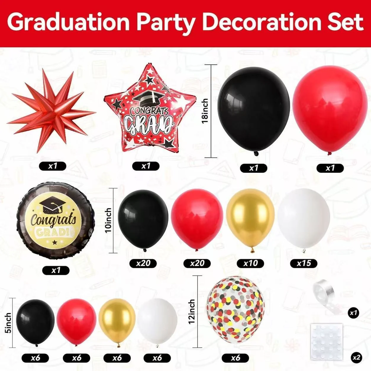 Premium Red Black Gold Graduation Balloon Kit wholesale party balloon image 2