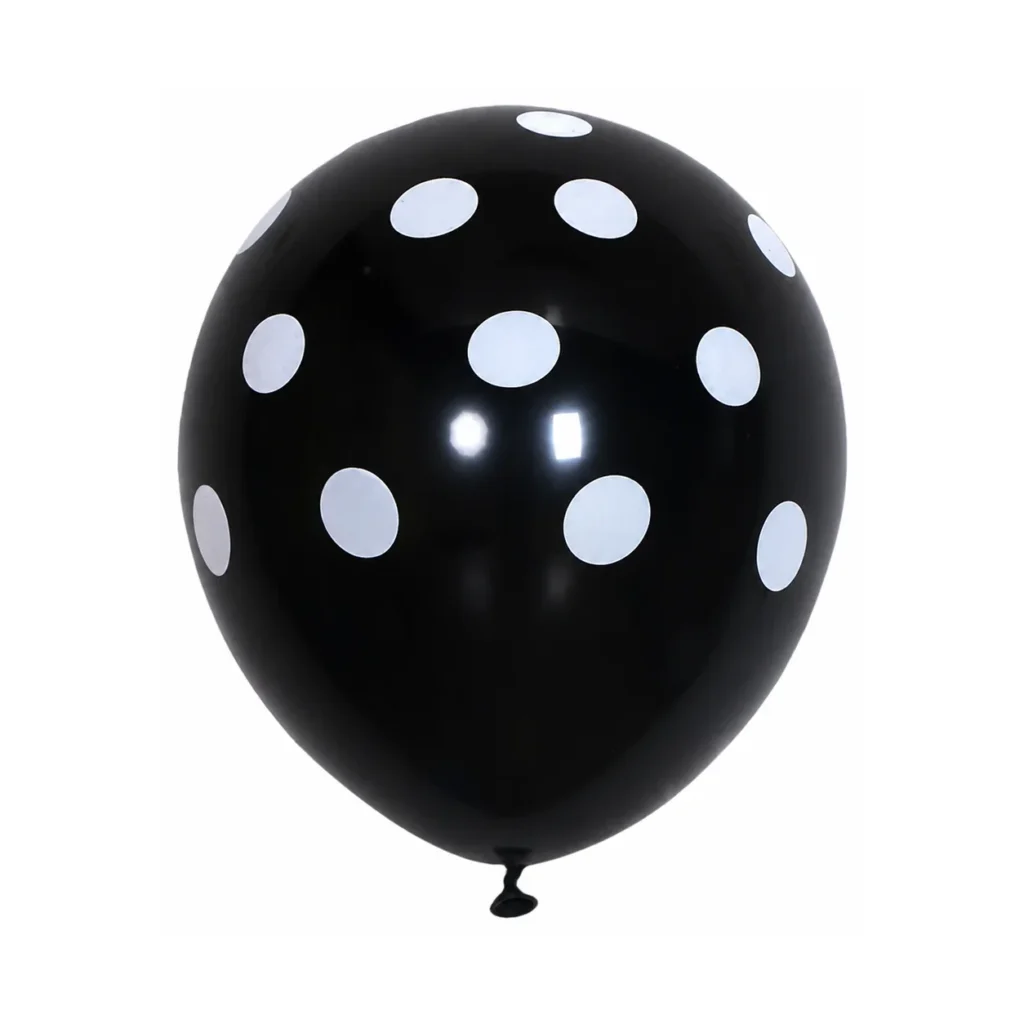 10 inch black with white dots polka dot latex balloon