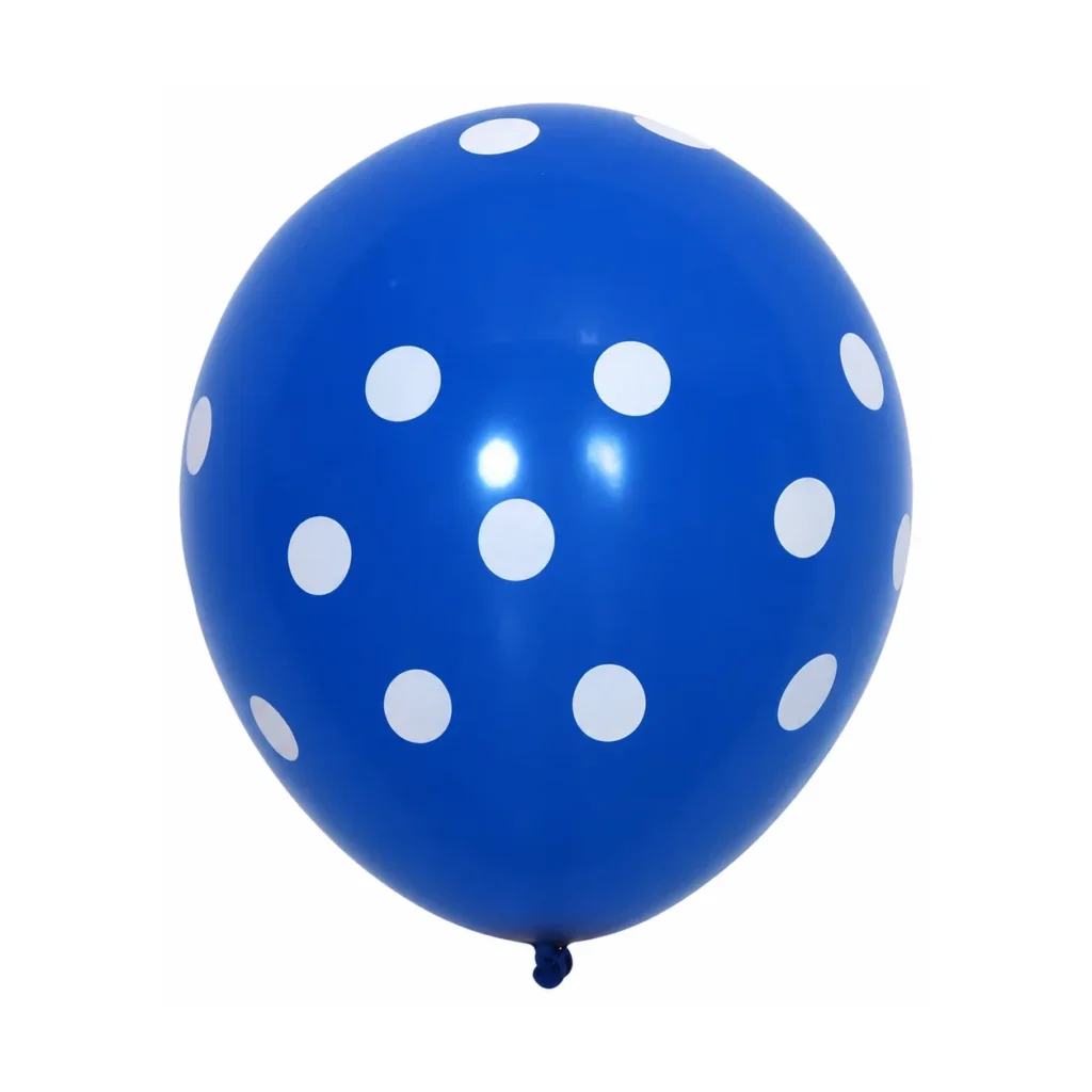 10 inch blue with white dots polka dot latex balloon