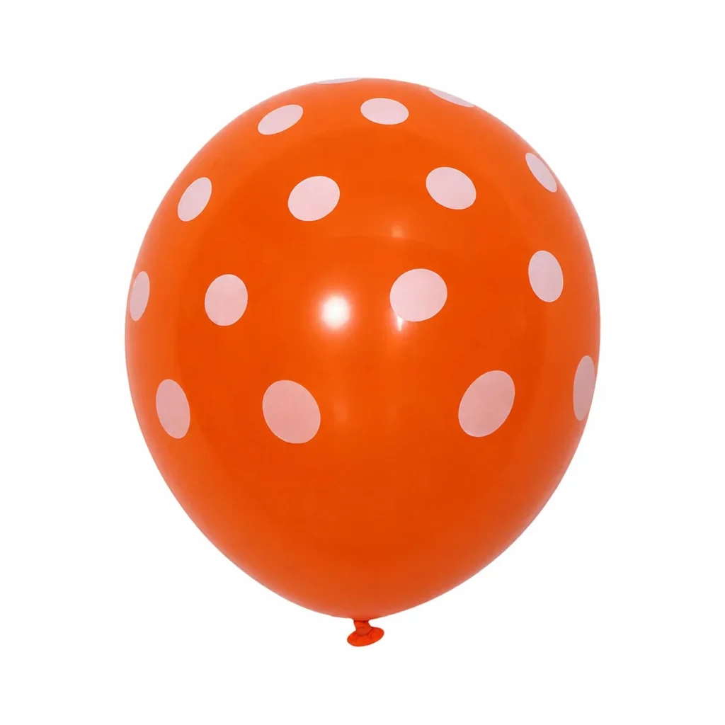 10 inch orange with white dots polka dot latex balloon