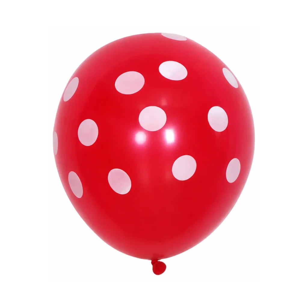 10 inch red with white dots polka dot latex balloon