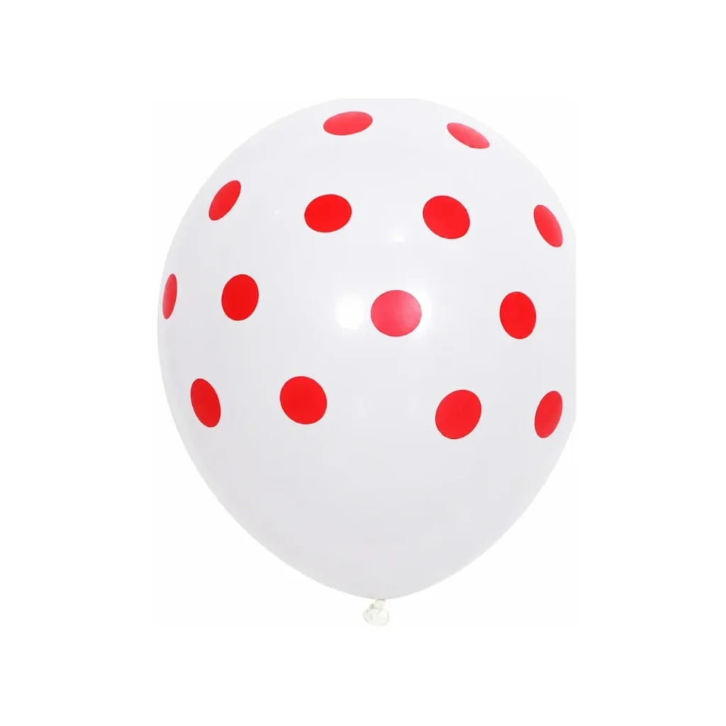 10 inch white with red dots polka dot latex balloon