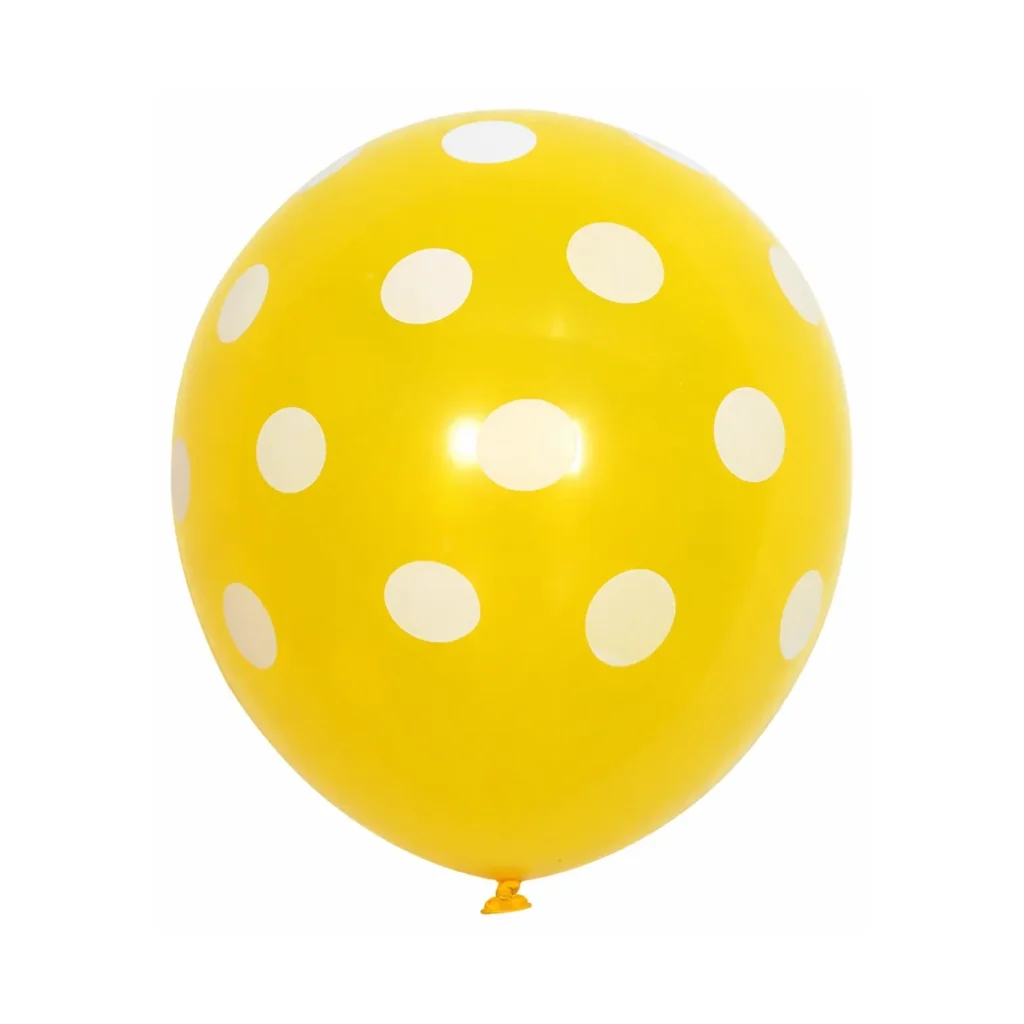 10 inch yellow with white dots polka dot latex balloon