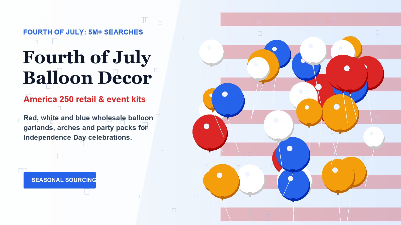 Fourth of July red white and blue balloon decorations for America 250 parties