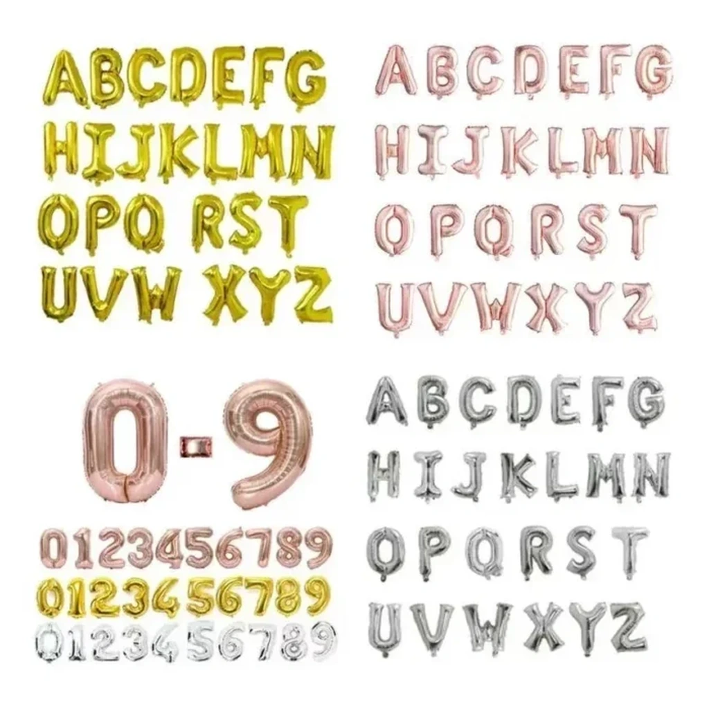 Gold, rose gold, and silver foil letter and number balloons