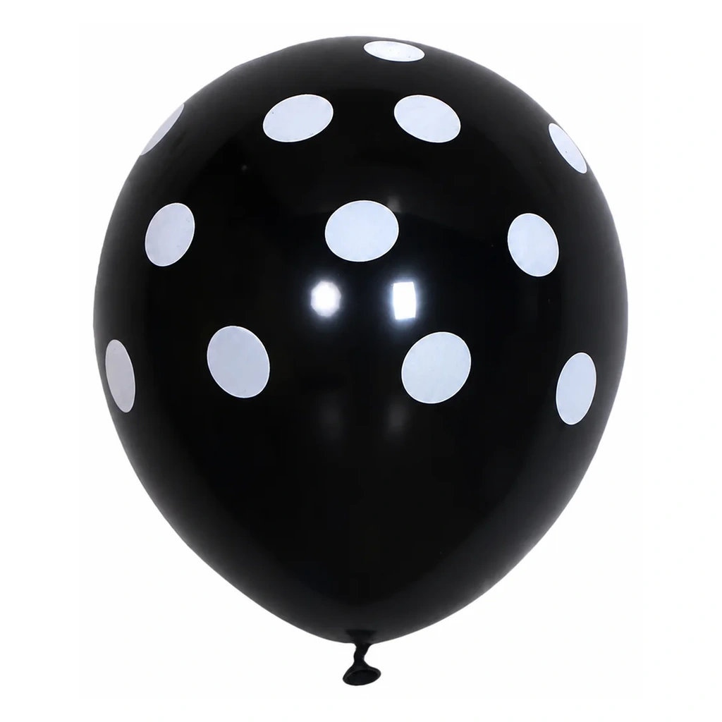 10 inch black with white dots polka dot latex balloon