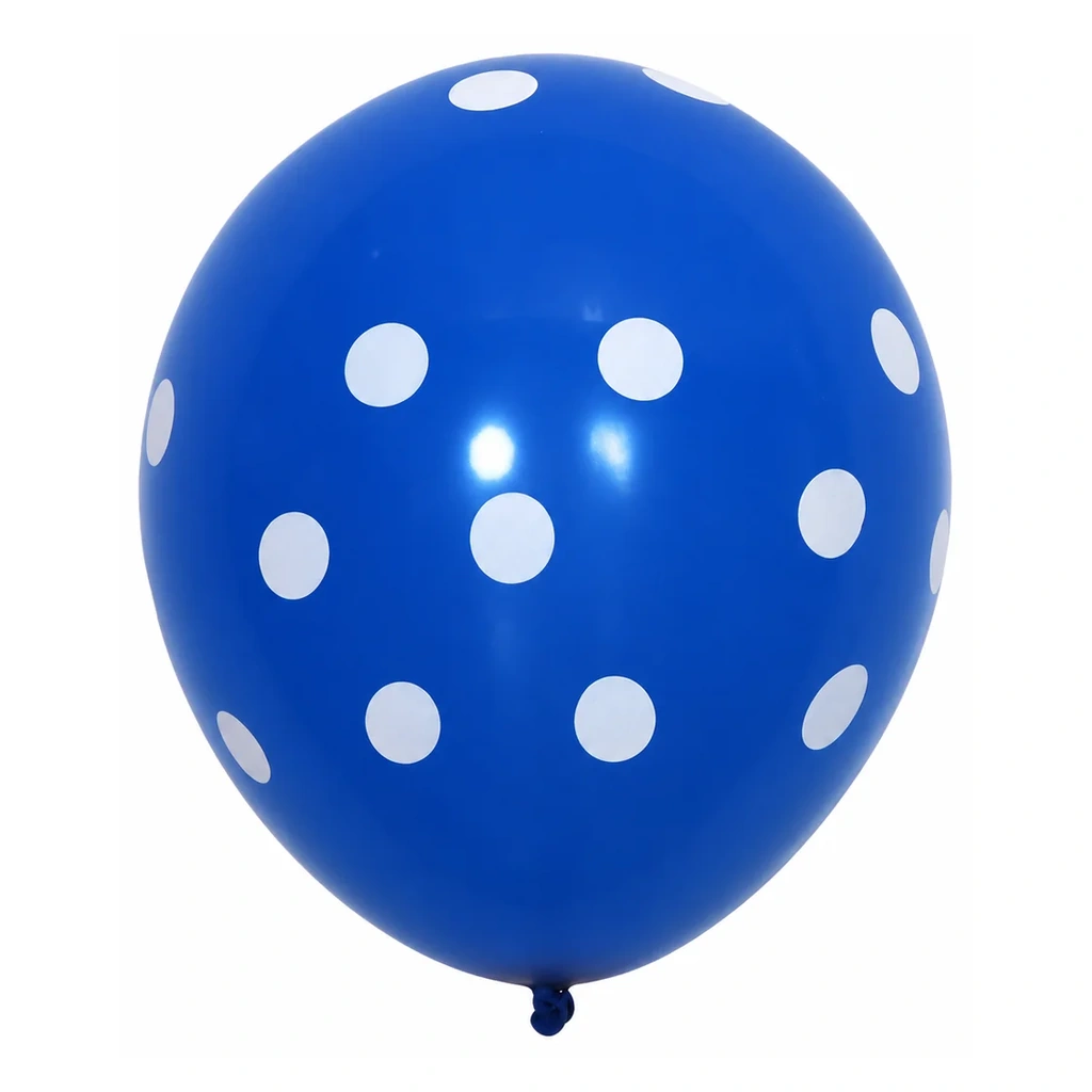 10 inch blue with white dots polka dot latex balloon