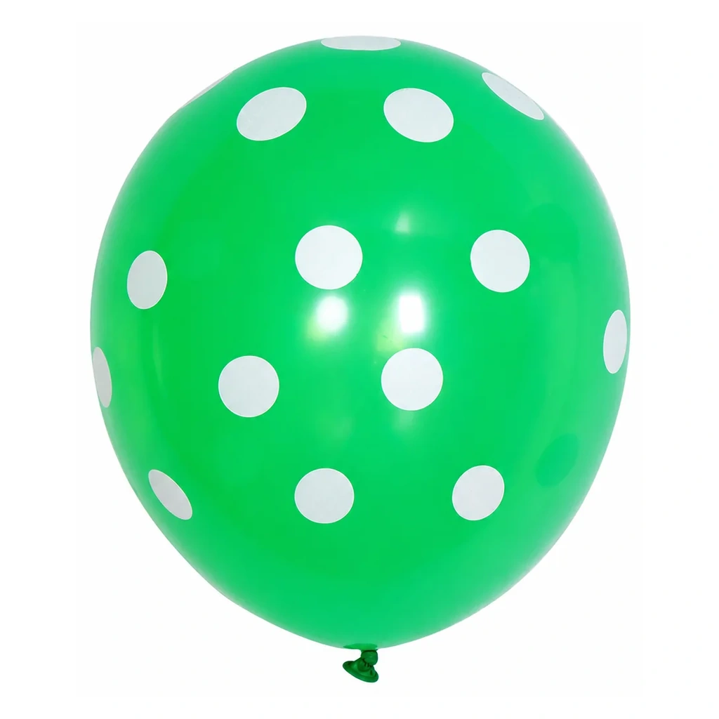10 inch green with white dots polka dot latex balloon