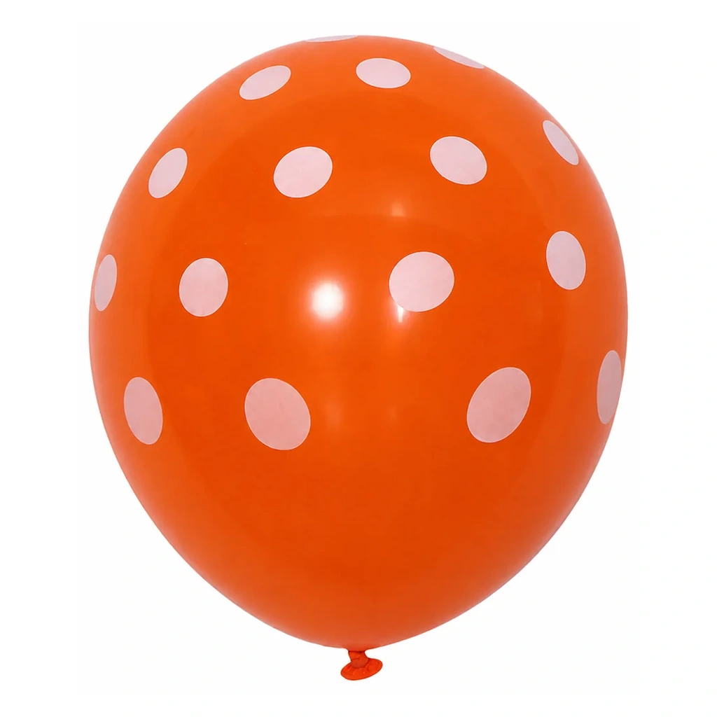 10 inch orange with white dots polka dot latex balloon