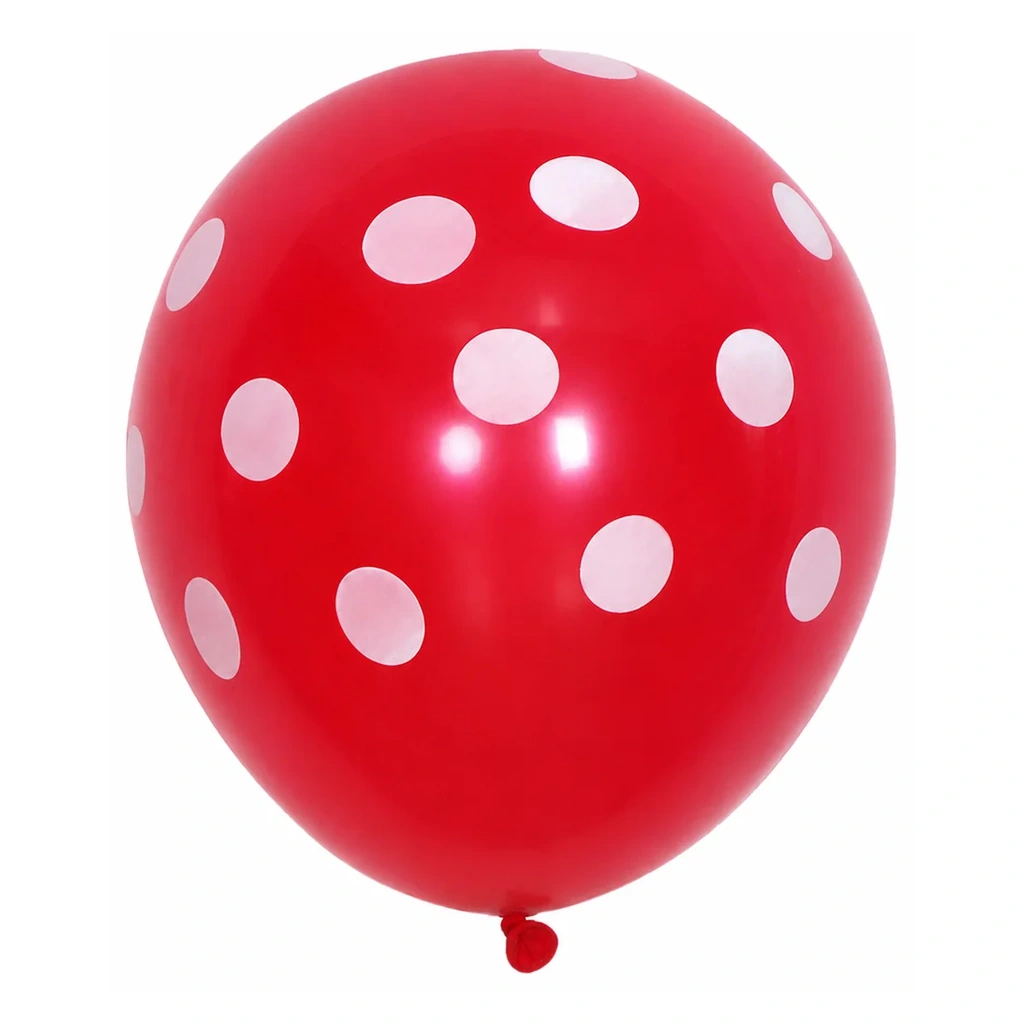 10 inch red with white dots polka dot latex balloon