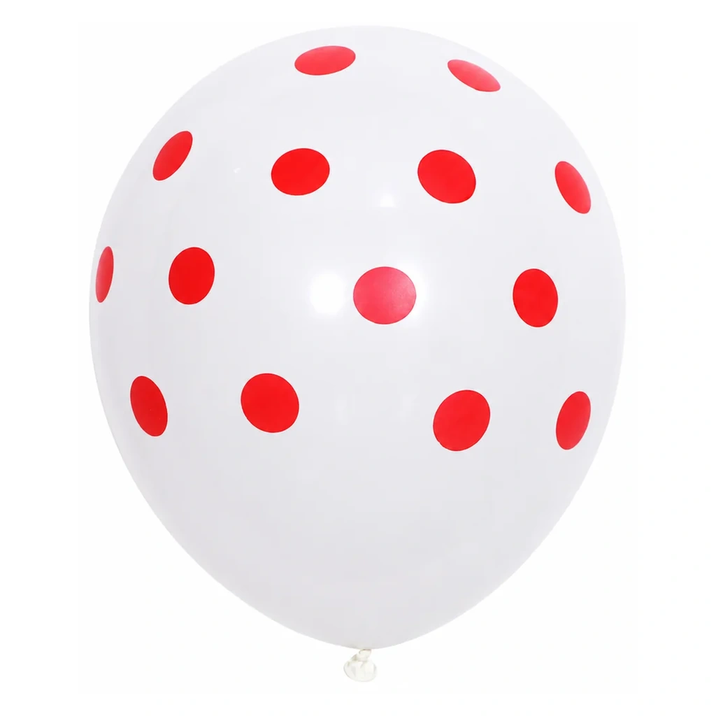 10 inch white with red dots polka dot latex balloon