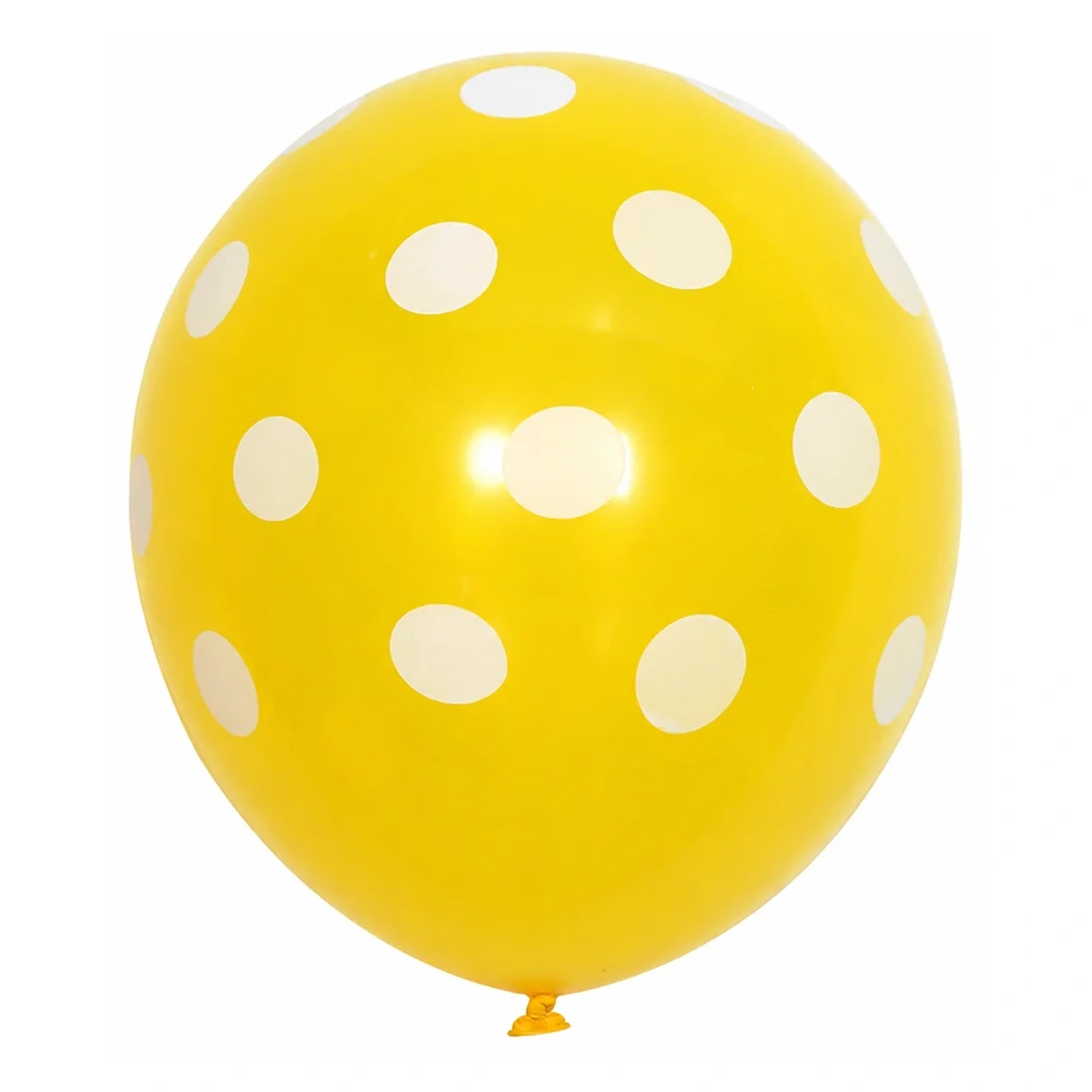 10 inch yellow with white dots polka dot latex balloon